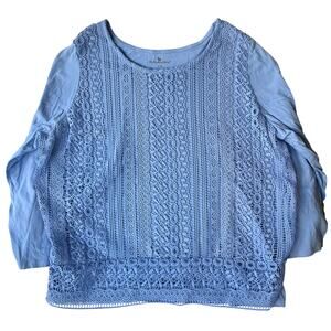 Woman Within Women Long Sleeve Stretchy Lace Blouse size L (18/20), Sweet Blue